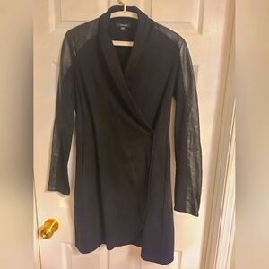 Lamarque Black Wrap Dress with Leather Sleeves